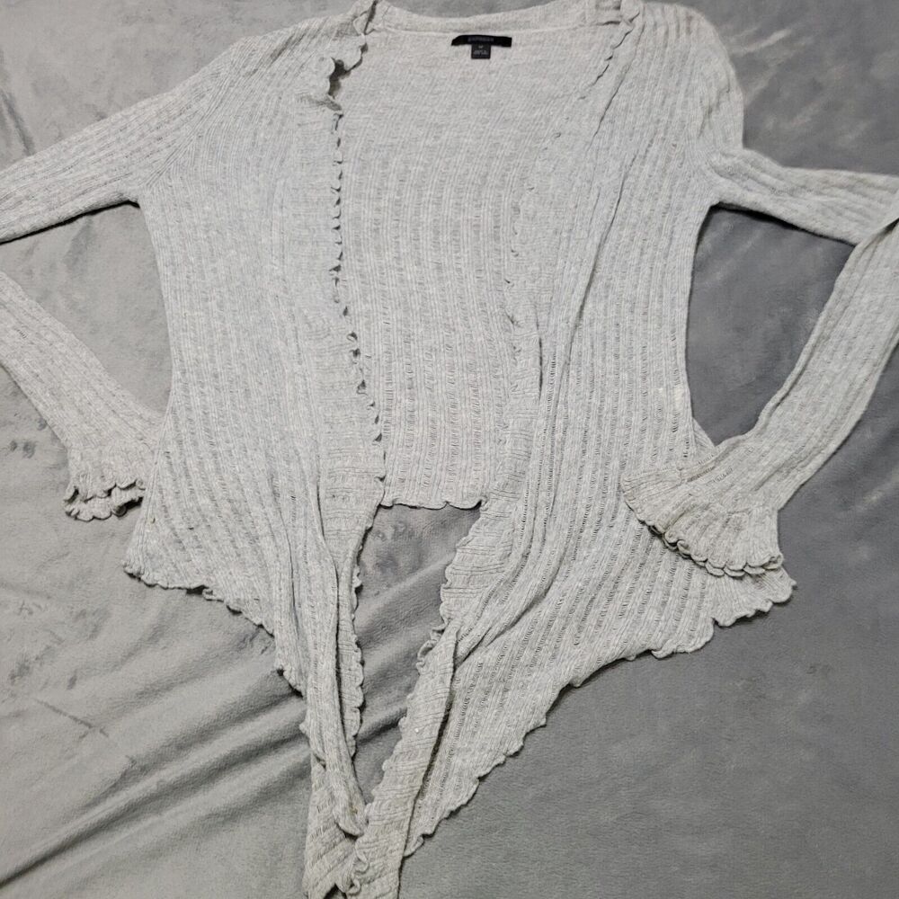Vtg Express Cardigan Women Small Grey Angora Rabbit Hair Scoop Open Crochet Yarn